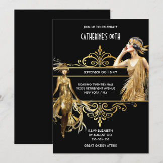 The Great Gatsby 1920's Black Gold Geburtstag Einladung