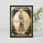 The Great Gatsby Flapper Girl Retro Gold Rahmen Einladung (Stehend Vorderseite)