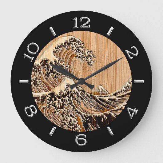 The Great Hokusai Wave in Bamboo Style Dial Große Wanduhr (Vorderseite)
