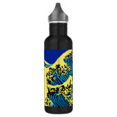 The Great Hokusai Wave in Blue Pop Art Style Edelstahlflasche (Links)