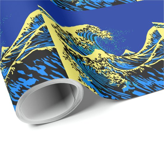 The Great Hokusai Wave in Blue Pop Art Style Geschenkpapier (Rolleneckpunkt)
