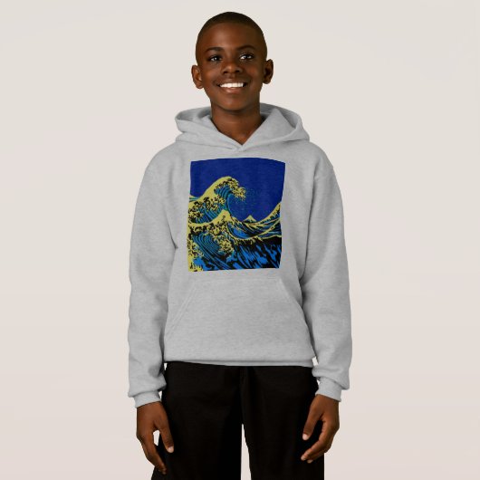 The Great Hokusai Wave in Blue Pop Art Style Hoodie (Vorne ganz)