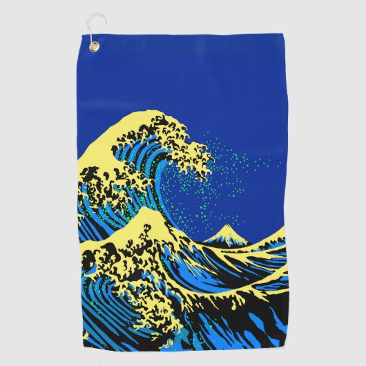 The Great Hokusai Wave in Blue Yellow Pop Style Golfhandtuch (Vorderseite)