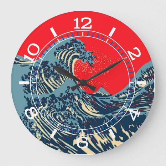 The Great Hokusai Wave in Pop Art Style Dial on a Große Wanduhr (Vorderseite)