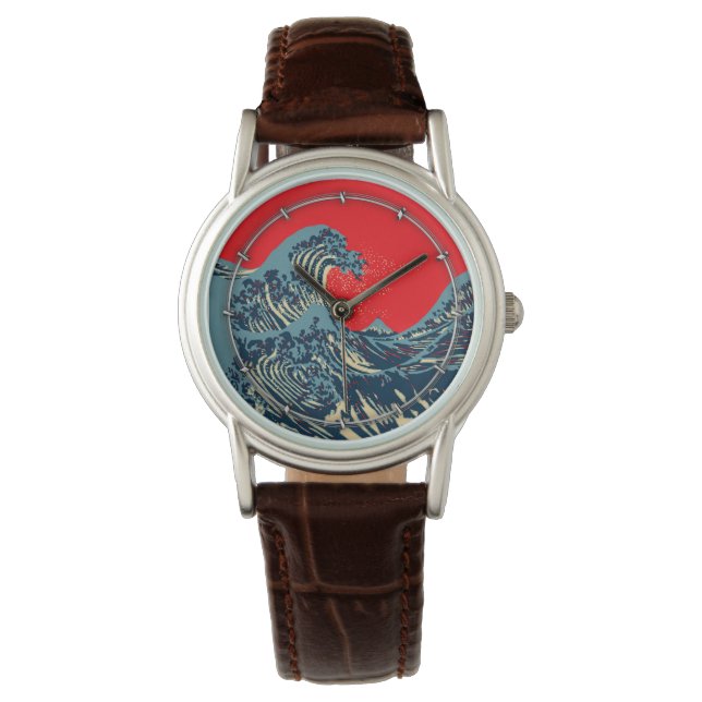 The Great Hokusai Wave in Vibrant Style Armbanduhr (Vorderseite)