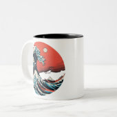 The Great Kanagawa Retro Wave Zweifarbige Tasse (Vorderseite Links)