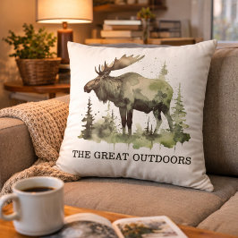 "The Great Outdoors" Customizable Watercolor Moose Kissen