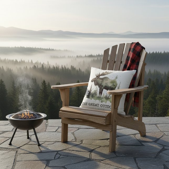 "The Great Outdoors" Customizable Watercolor Moose Kissen (Von Creator hochgeladen)