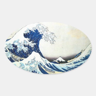 "The Great Wave" japanische Malerei von Hokusai Ovaler Aufkleber