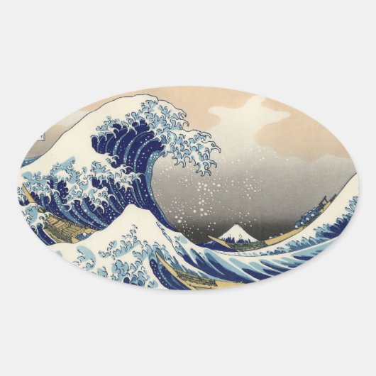 "The Great Wave"-Kopie von Hokusais ursprünglichem Ovaler Aufkleber (Vorderseite)