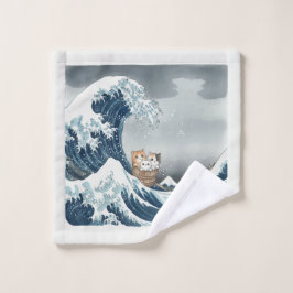 The Great Wave off Kanagawa with Cute Kittens ウォッシ Waschlappen