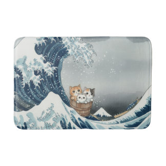 The Great Wave off Kanagawa with Cute Kittens Badematte