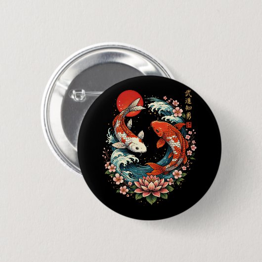 The Great Wave Off Koi Fish  Button (Vorne & Hinten)