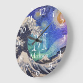 The Great Wave Starry Night Große Wanduhr (Winkel)
