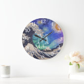 The Great Wave Starry Night Große Wanduhr (Zuhause)
