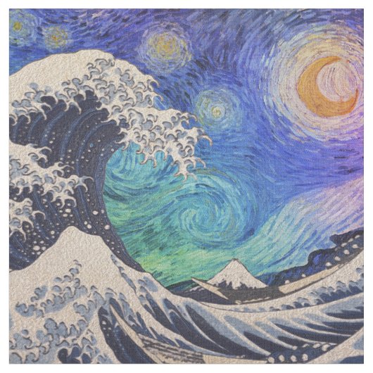 The Great Wave Starry Night Stoff (Nahaufnahme)