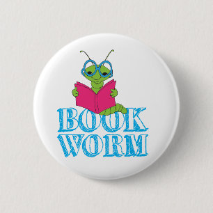 The Green Brilliant Cartoon Bookworm Book Worm Button