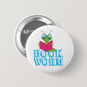 The Green Brilliant Cartoon Bookworm Book Worm Button (Vorne & Hinten)