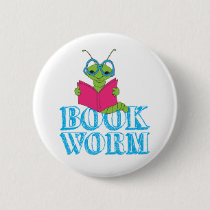 The Green Brilliant Cartoon Bookworm Book Worm Button