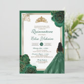The Green White Gold Rose Royal Elegante Quinceane Einladung (Stehend Vorderseite)