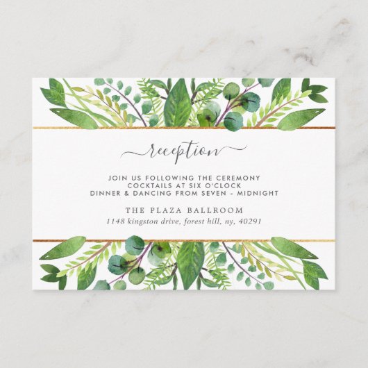 The Greenery & Gold Wedding Collection Empfang Begleitkarte (Vorderseite)
