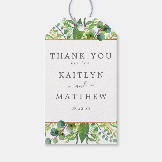 The Greenery & Gold Wedding Collection Geschenkanhänger (Vorderseite)
