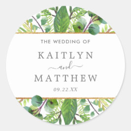 The Greenery & Gold Wedding Collection Runder Aufkleber