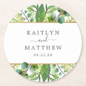 The Greenery & Gold Wedding Collection Runder Pappuntersetzer (Vorderseite)