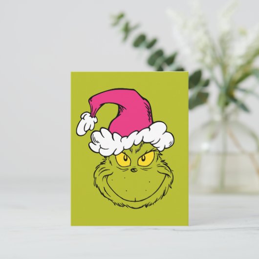 The Grinch in Pink Santa Hat Postkarte (Stehend Vorderseite)