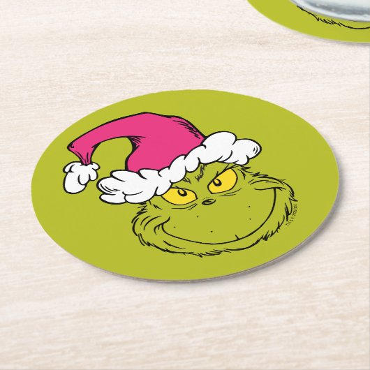 The Grinch in Pink Santa Hat Runder Pappuntersetzer (Angewinkelt)