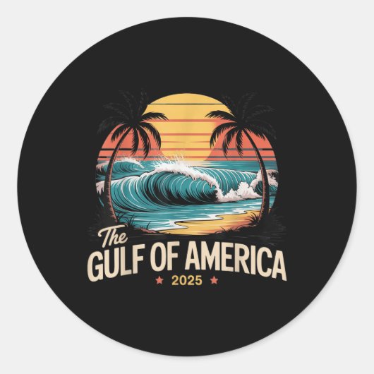The Gulf Of America 2025 Retro Beach Wave Usa Runder Aufkleber (Vorderseite)