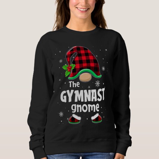 The Gymnast Gnome Buffalo Plaid Christmas Matching Sweatshirt (Vorderseite)