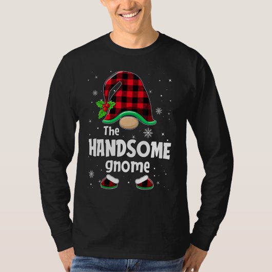 The Handsome Gnome Buffalo Plaid Christmas Matchin T-Shirt (Vorderseite)