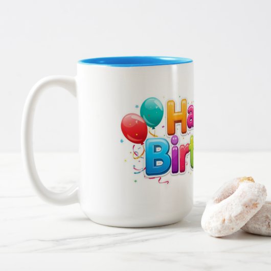 The Happy Birthday Mug Zweifarbige Tasse (Mit Donut)