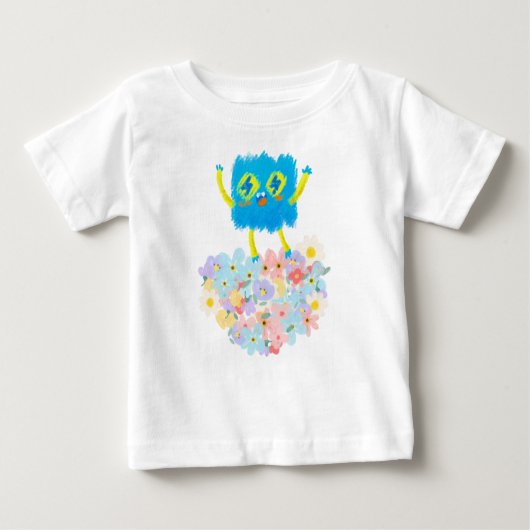 The Happy Blue Scribble on a Bed of Flowers Baby T-shirt (Vorderseite)