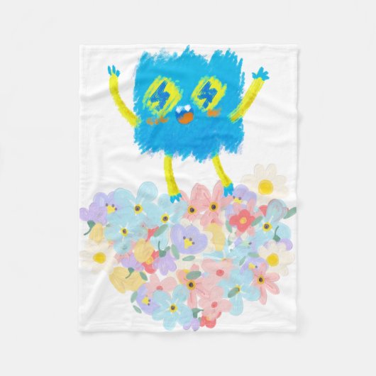 The Happy Blue Scribble on a Bed of Flowers Fleecedecke (Vorderseite)