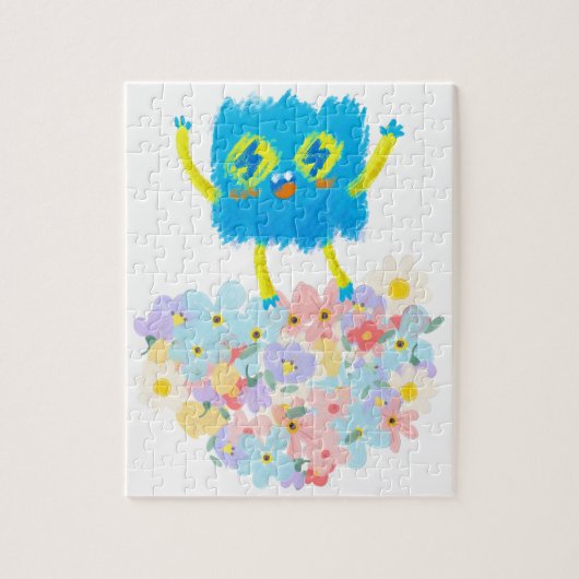 The Happy Blue Scribble on a Bed of Flowers Puzzle (Vertikal)