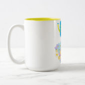 The Happy Blue Scribble on a Bed of Flowers Zweifarbige Tasse (Links)