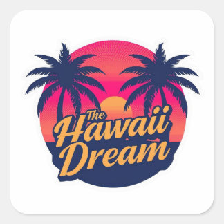 The Hawaii Dream American Retro Sunset Quadratischer Aufkleber