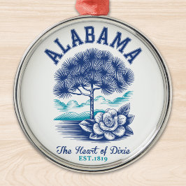 The Heart of Dixie – Alabama Camellia & Tree Graph Ornament Aus Metall