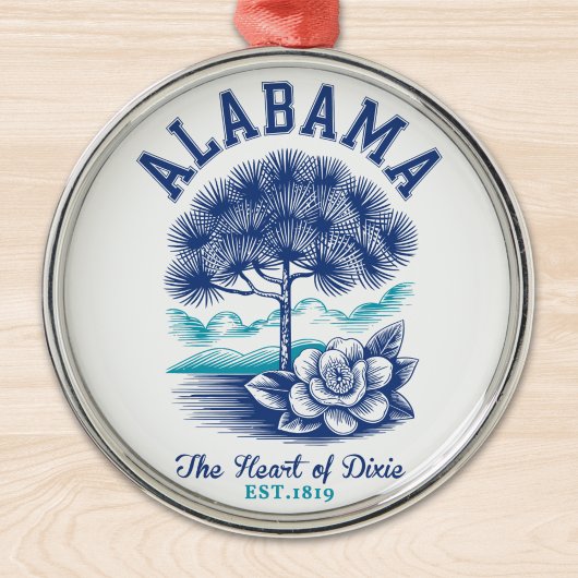The Heart of Dixie – Alabama Camellia & Tree Graph Ornament Aus Metall