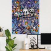 The Herbst Tree - Cats Owls Fairy Art Poster (Heimbüro)