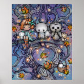 The Herbst Tree - Cats Owls Fairy Art Poster (Vorne)