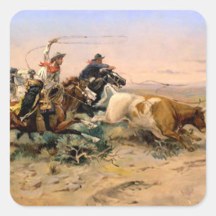 „The Herd Quitter“ Western Art von Charles M. Russ Quadratischer Aufkleber