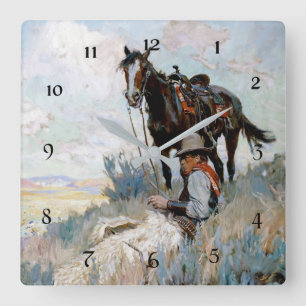 "The Herder" Western Art von Philip R Goodwin Quadratische Wanduhr