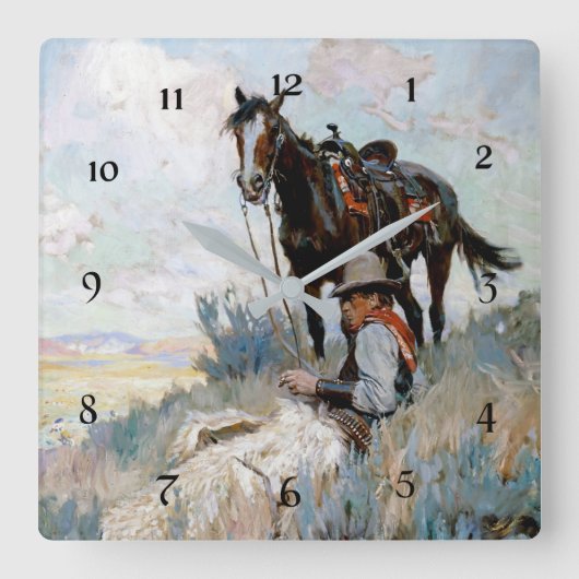 "The Herder" Western Art von Philip R Goodwin Quadratische Wanduhr (Vorderseite)