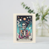 The High Priestess Tarot Art Smoking Skeleton Goth Postkarte (Stehend Vorderseite)