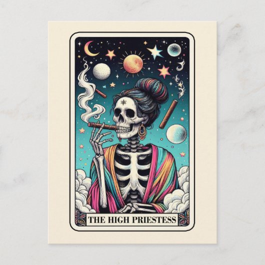 The High Priestess Tarot Art Smoking Skeleton Goth Postkarte (Vorderseite)