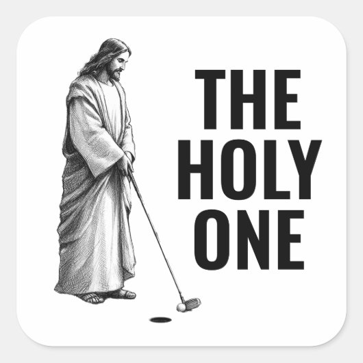 The Holy One - Golfing Jesus Quadratischer Aufkleber (Vorderseite)