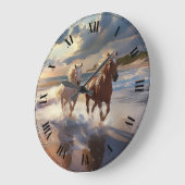 The Horses   Ceramic Tile Große Wanduhr (Winkel)